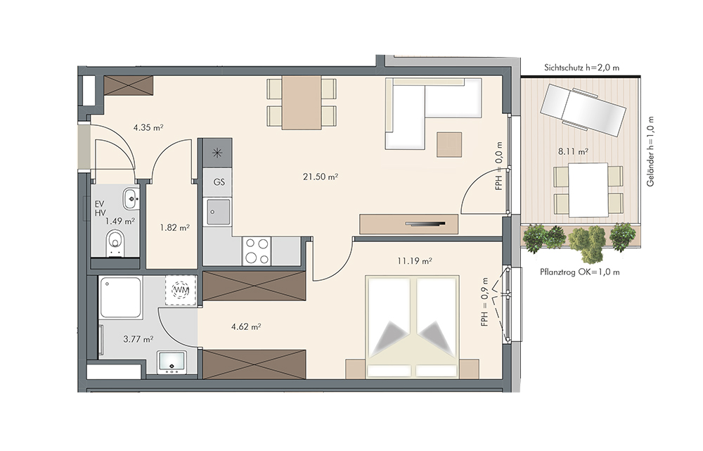 2-Zimmer Wohnung mit Parkblick zu Sonderkonditionen